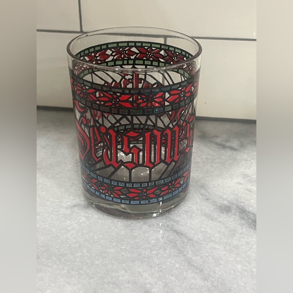 Houze "Seasons Greetings" Christmas Stained Lowball Glass Tumbler